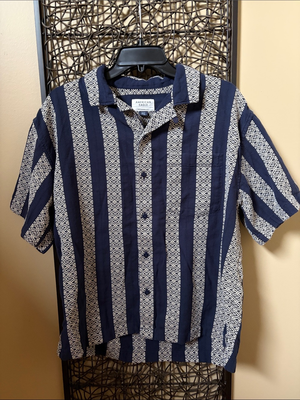 American Eagle Outfitters Navy & White Vertical Stripe Button-Up Shirt